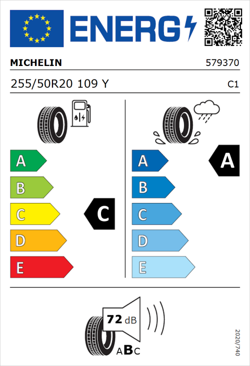 Tyre Label for Michelin Pilot Sport 4 255/50R20 109Y