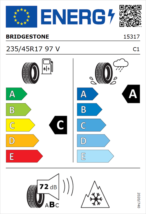 Tyre Label for Bridgestone Blizzak LM005 235/45R17 97V
