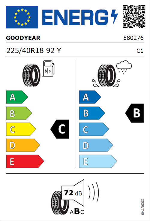 Tyre Label for Goodyear Eagle F1 SuperSport 225/40R18 92Y
