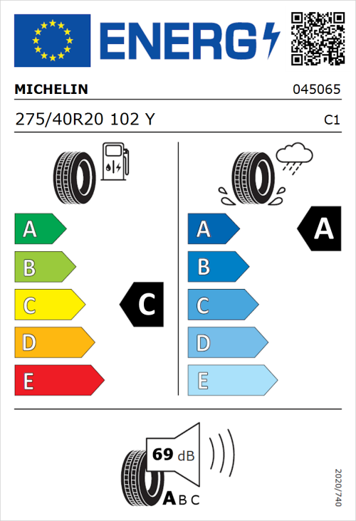 Tyre Label for Michelin Pilot Sport 4 275/40R20 102Y