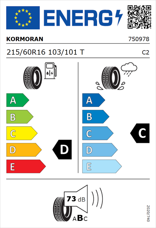 Tyre Label for Kormoran Cargo Speed Evo 215/60R16 103/101T